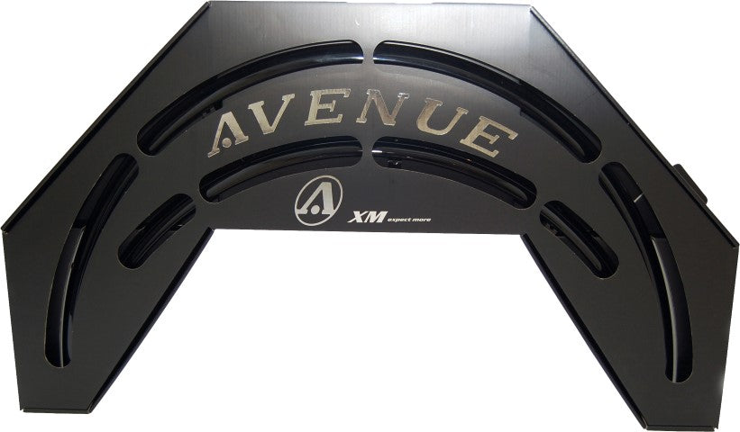 Skærmsæt Avenue Zippo Black/Black Void Shiny 35mm alu med dobbeltstivere, præsenteret på hvid baggrund.
