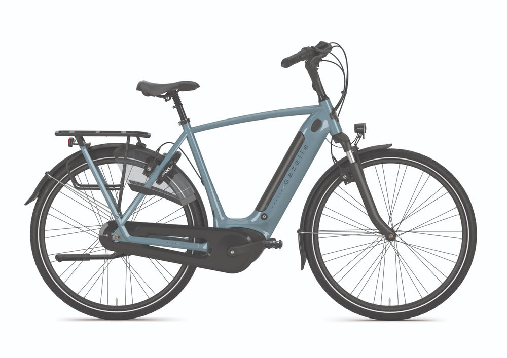 Gazelle Arroyo C7+ HMB Elite cykel i farven Thunder Grey, set fra siden med fokus på stel og udstyr.