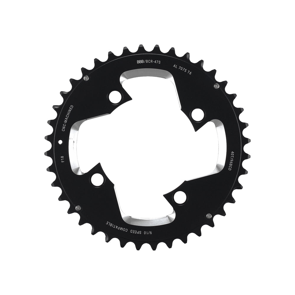BBB MTBGear klinge 40T til triple kranksæt 9-11 speed, ø96, 4 hul, vægt: 100 g. CNC fræset i 7075 T6 aluminium.