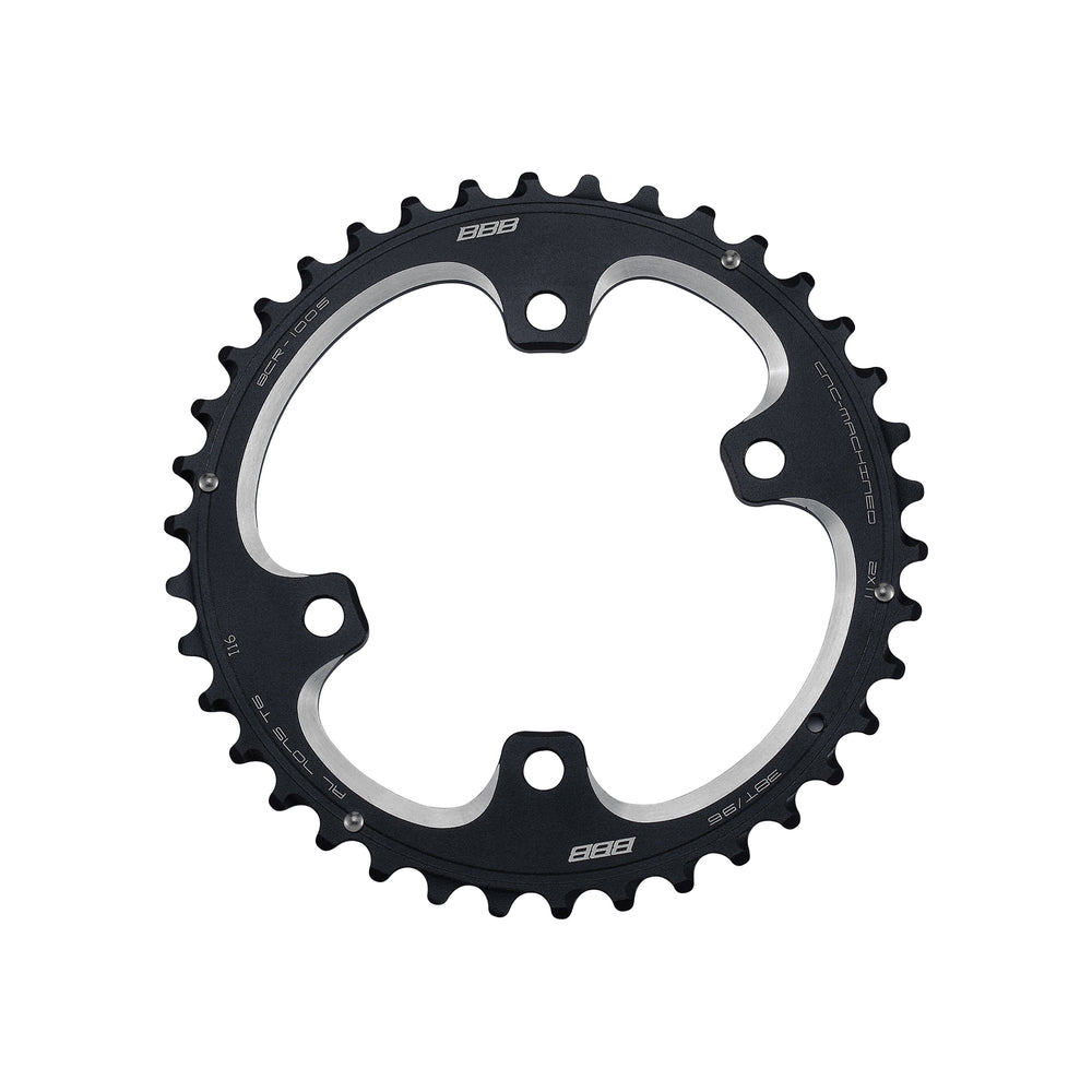 BBB MTBGear klinge 38T til double kranksæt. 11 speed, ø96, 4 hul, vægt: 82 g. CNC fræset i 7075 T6 aluminium.