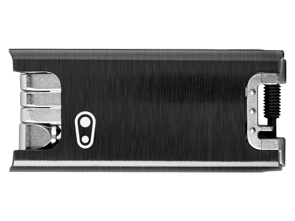 Crankbrothers F15 multitool med 15 funktioner, herunder skruetrækkere, nippelnøgle og kædebrækker, i en kompakt og let design, perfekt til cykelture.