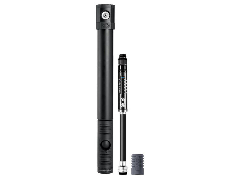 Billede af Crankbrothers Klic HV Gauge og CO2-pumpe, der viser det kompakte design og de brugervenlige funktioner til cykelreparation.