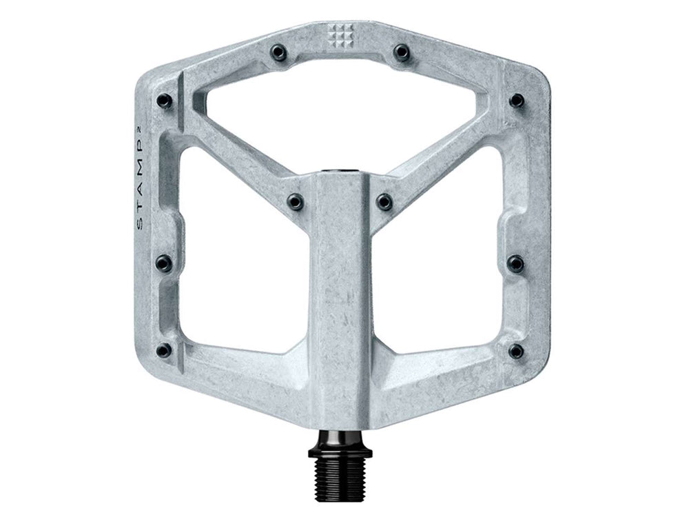Billede af Crankbrothers Stamp 2 Large pedaler i sort, designet til mountainbikes med et bredt kontaktområde for bedre greb og kontrol.