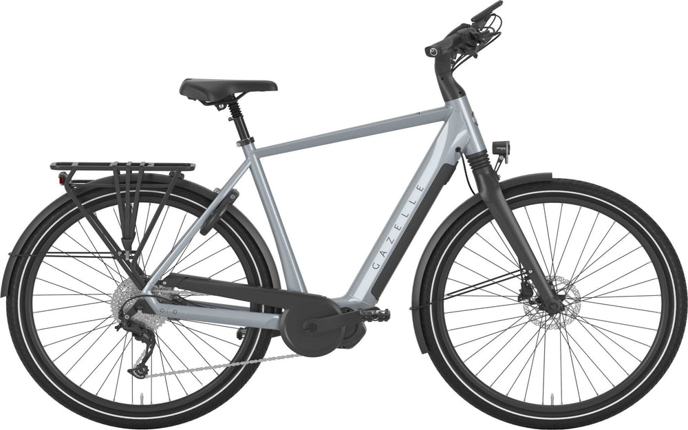 Billede af Gazelle Chamonix T10 HMS i Brewster Grey, en stilfuld og robust elcykel designet til komfortabel kørsel i byen og på landet.
