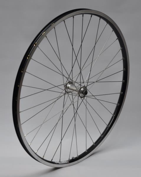 Forhjul 26x1,75 i sort med Zac19 fælg og QR aksel, designet til cykler.