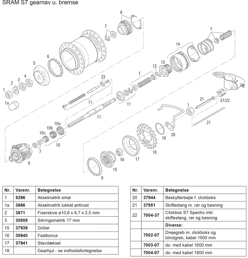 Splittegning SRAM S7 nav u/bremse