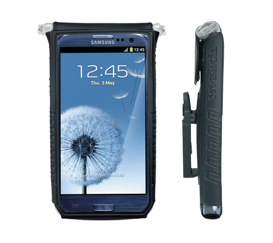 Sort Topeak DryBag til smartphones i størrelsen 4"-5", designet til at beskytte enheder mod vand og støv. Ideel til udendørs aktiviteter som cykling og vandreture.