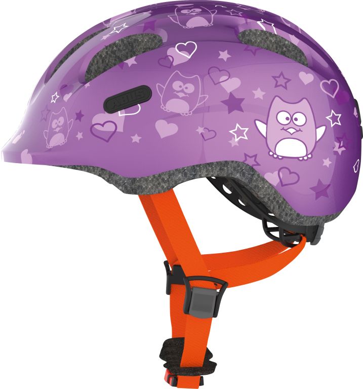 Cykelhjelm Abus Smiley 2.0 Purple Star: En lilla cykelhjelm med stjernemønster, designet til børn for sikker cykling.