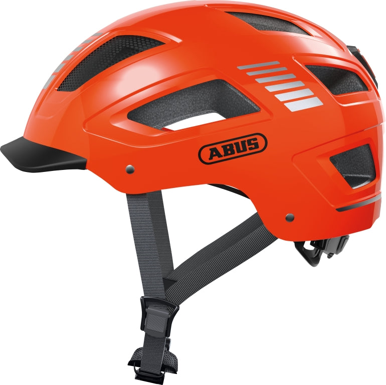 Cykelhjelm Abus Hyban Signal 2.0 Orange - En orange cykelhjelm med reflekser og ventilation, model Abus Hyban Signal 2.0.