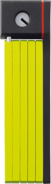 Abus Bordo Ugrip 5700 SH 80cm lime cykellås i limegrøn farve, foldet sammen og klar til brug.