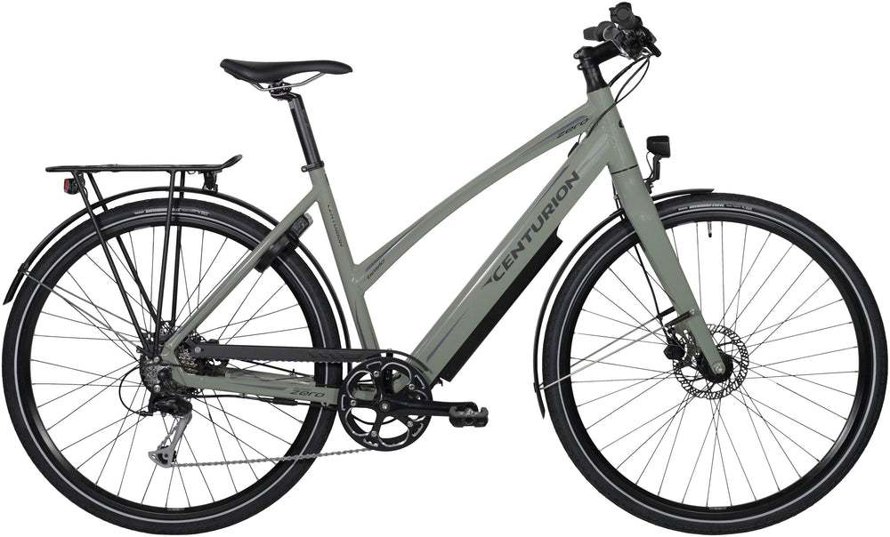Centurion Zero E Dame Grå elcykel med elegant design, grå farve og komfortabelt sæde, perfekt til bykørsel.