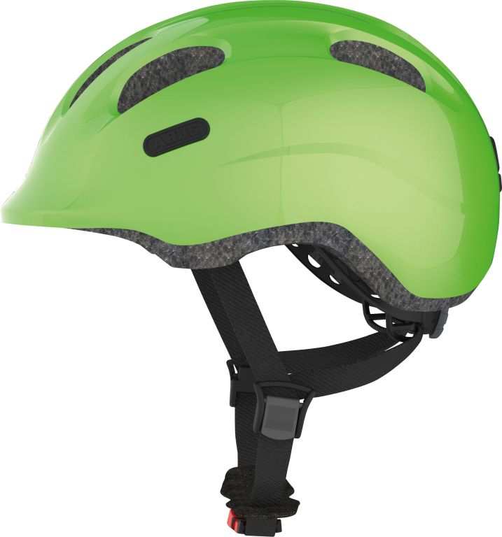 Cykelhjelm Abus Smiley 2.0 Sparkling Green: En grøn cykelhjelm med glitrende overflade, designet til børn.