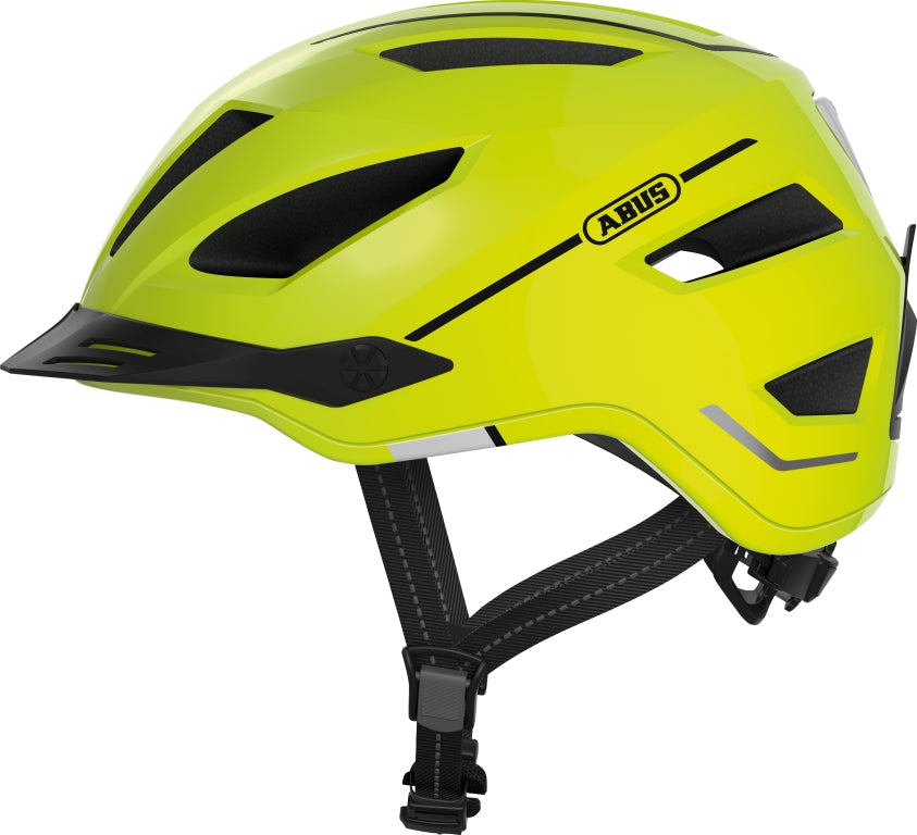 Cykelhjelm Abus Pedelec 2.0 Signal Yellow - En gul cykelhjelm med reflekser og ventilation, model Abus Pedelec 2.0.