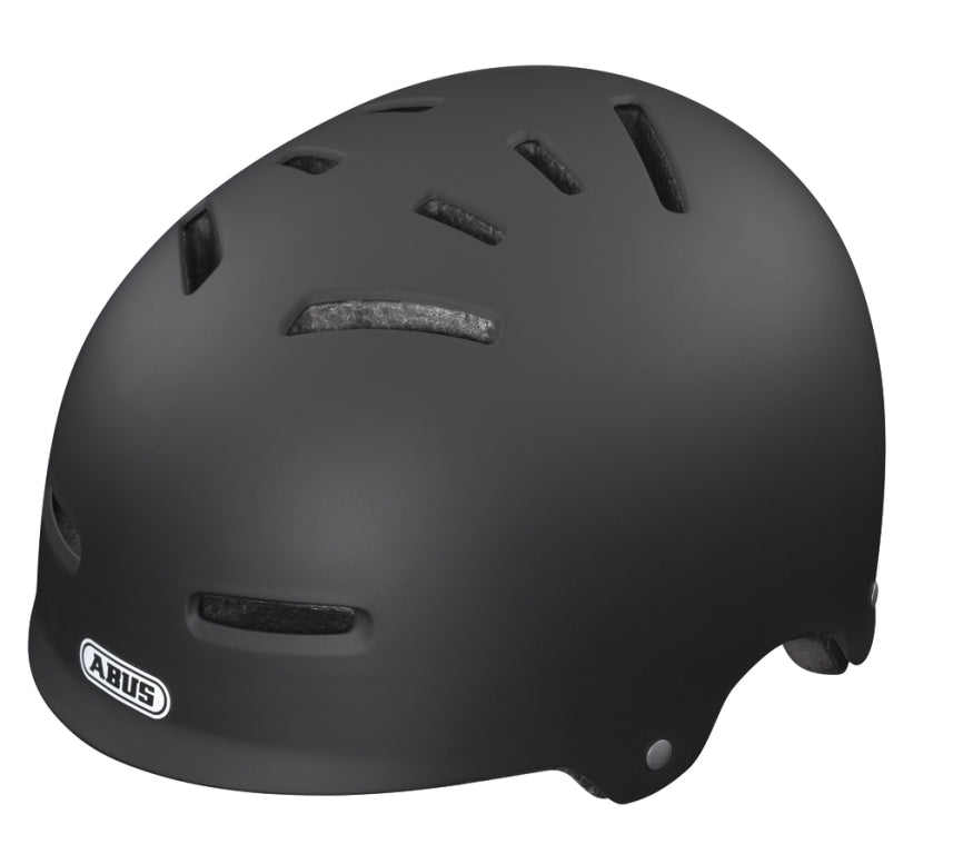 Sort Abus Aven-U cykelhjelm med fløjlsagtig finish, set fra siden, viser hjelmens elegante design.