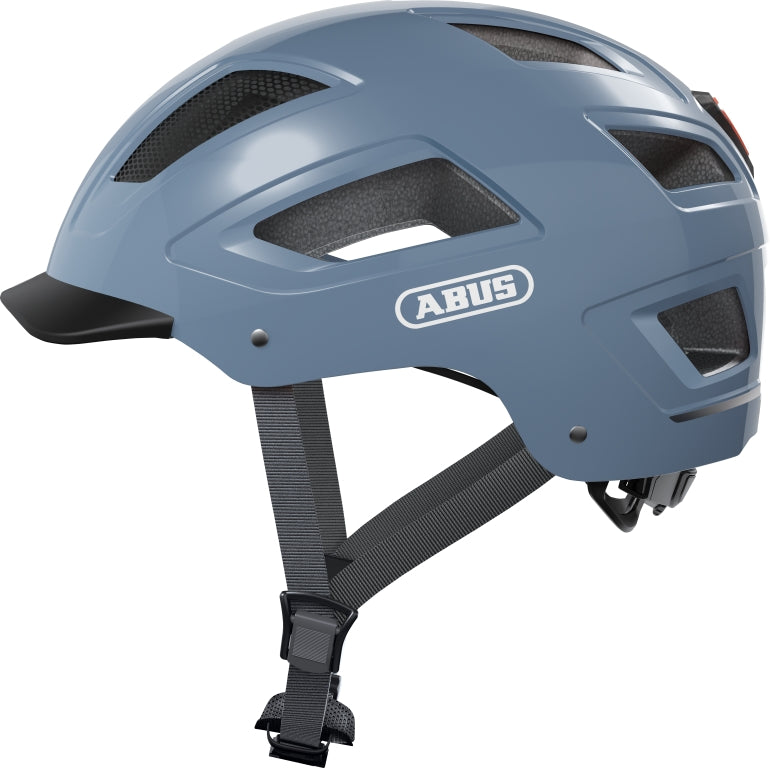 Cykelhjelm Abus Hyban 2.0 Glacier Blue: En stilfuld, lyseblå cykelhjelm med ventilationshuller og justerbar rem.