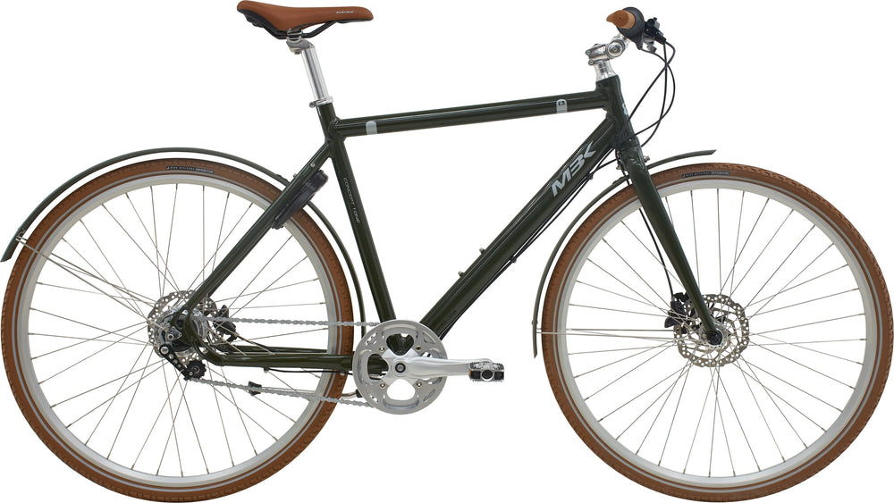 Cykel i grøn farve, MBK Concept 1One Herre, med slankt stel og moderne design, perfekt til bykørsel.
