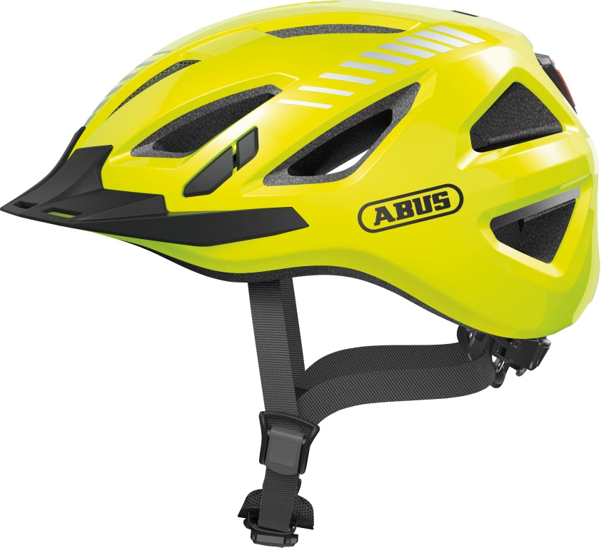 Cykelhjelm Abus Urban-I Signal 3.0 Yellow: En gul cykelhjelm med reflekser og ventilationshuller, perfekt til bykørsel.