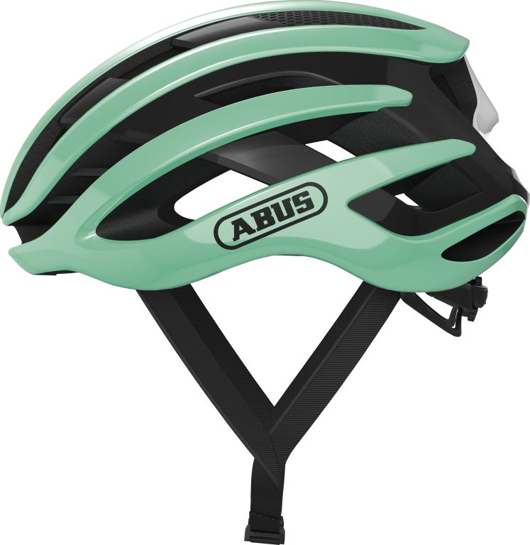 Cykelhjelm Abus Airbreaker Celeste Green: En stilfuld, aerodynamisk cykelhjelm i celeste grøn med ventilationsåbninger.