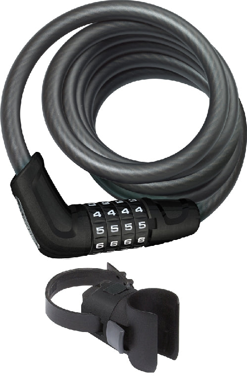 ABUS Spirallås 6512 Tresor Combo m. holder, sort cykellås med kombinationslås og holder, set mod en hvid baggrund.