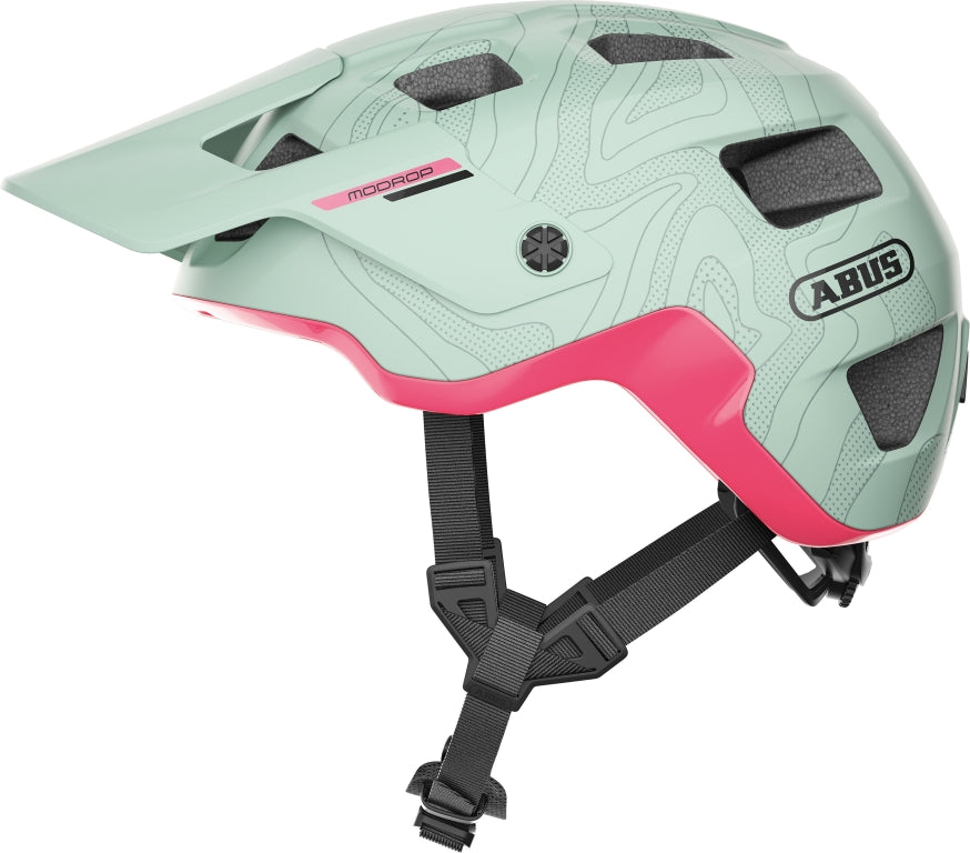 Cykelhjelm Abus Modrop Iced Mint: En stilfuld, mintfarvet cykelhjelm med moderne design og ventilationsåbninger.