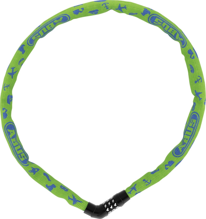 ABUS kædelås 4804C Combo Symbols Lime: En limegrøn kædelås med kombinationslås, der ligger på en hvid baggrund.