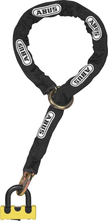 Sort Abus kædelås Granit Power XS med solidt design, der ligger på en hvid baggrund.