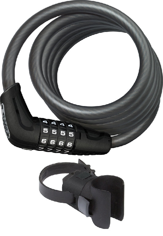 Spirallås S 5510 Numero Combo M holder: Sort spirallås med kombinationslås og holder, velegnet til cykler.
