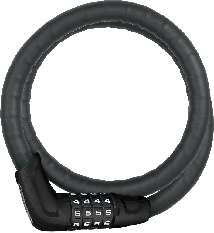 ABUS Steel-O-Flex 6615 Tresorflex Combo cykellås med sort spiraldesign på hvid baggrund.
