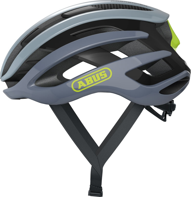Cykelhjelm Abus Airbreaker Light Grey: En let og stilfuld cykelhjelm i lysegrå med aerodynamisk design og ventilationshuller.
