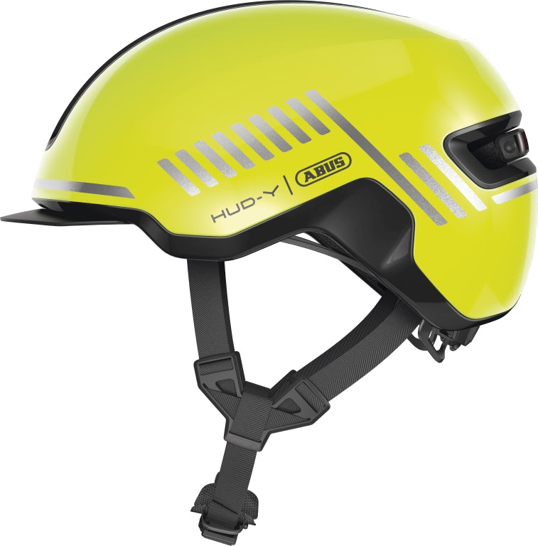 Cykelhjelm Abus Hud-Y Signal Yellow: En gul cykelhjelm fra Abus med moderne design og ventilation.