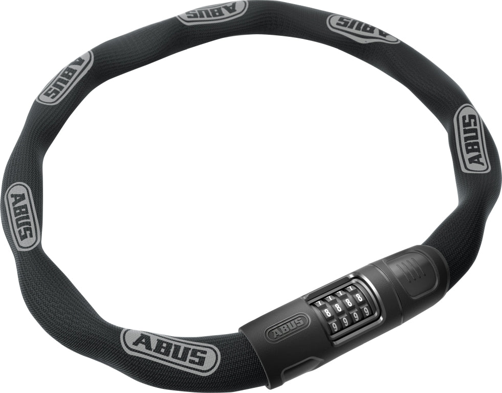Sort Abus kædelås 8808 Combo 110cm med kombinationslås, liggende på hvid baggrund.