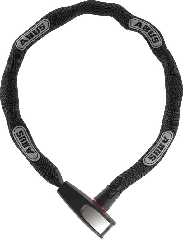 Produktbillede af Abus Catena 6806/110 cykellås i sort med robust kæde og låsemekanisme.
