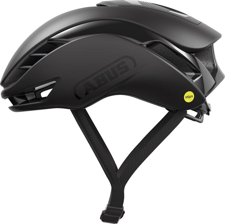 Sort cykelhjelm, Abus GameChanger 2.0 MIPS, med aerodynamisk design og justerbar pasform.