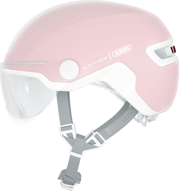 Produktnavnet er "Hjelm Hud-Y Ace Pure Rose". Alt-tekst: "Hjelm Hud-Y Ace Pure Rose i en elegant lyserød farve, perfekt til cykling."